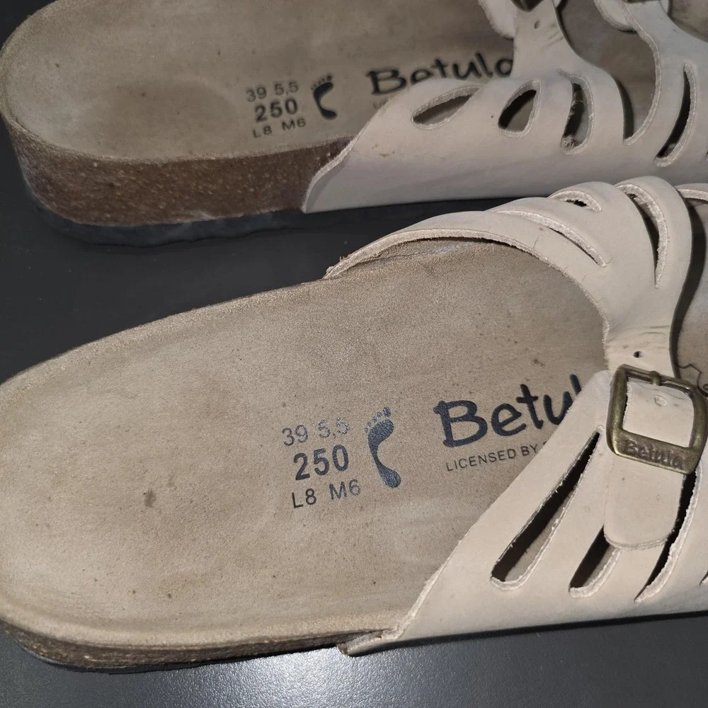 Birkenstocks Betula Sandals Women 8 Beige Leather Slide Buckle Comfort - Picture 10 of 11